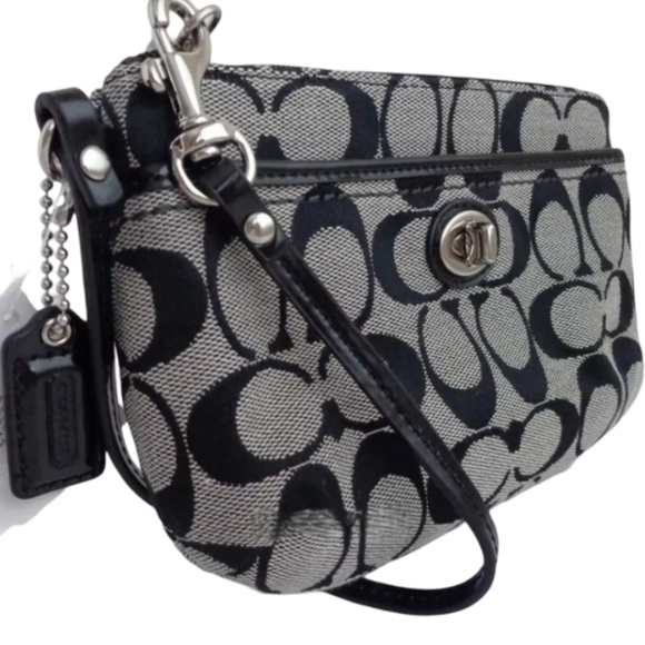 Coach Park Signature Medium Wristlet - Black/White, 8" L, 5" H, 1" W - Picture 8 of 10